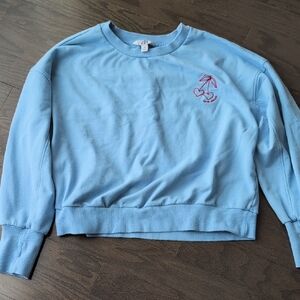 JoyLab Blue Women's Sweatshirt with Cherry Embroidery